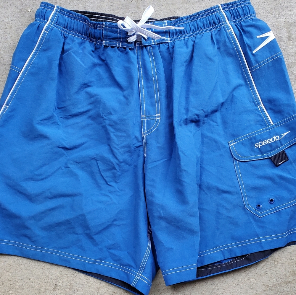 Speedo Swimming Trunk Shorts Blue w/ white piping Men's XL